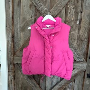 BEYOND YOGA HOT PINK PUFFER GOOSE DOWN VEST WOMEN'S L LARGE